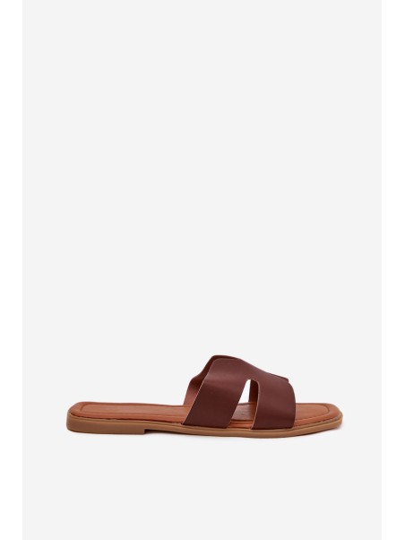 Women's Flat Sandals With Cutouts Dark Brown Salyra
