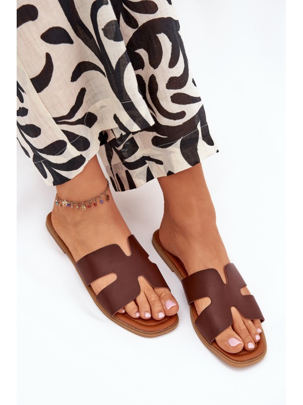 Women's Flat Sandals With Cutouts Dark Brown Salyra