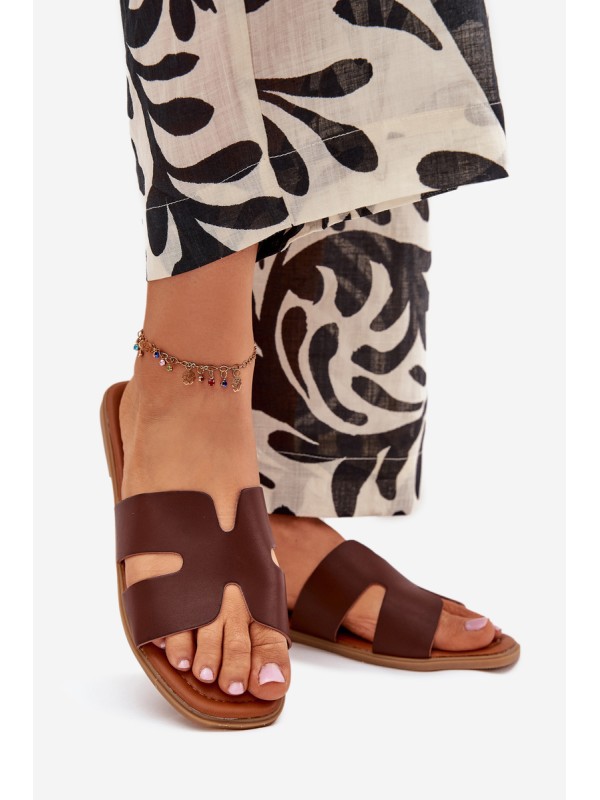Women's Flat Sandals With Cutouts Dark Brown Salyra