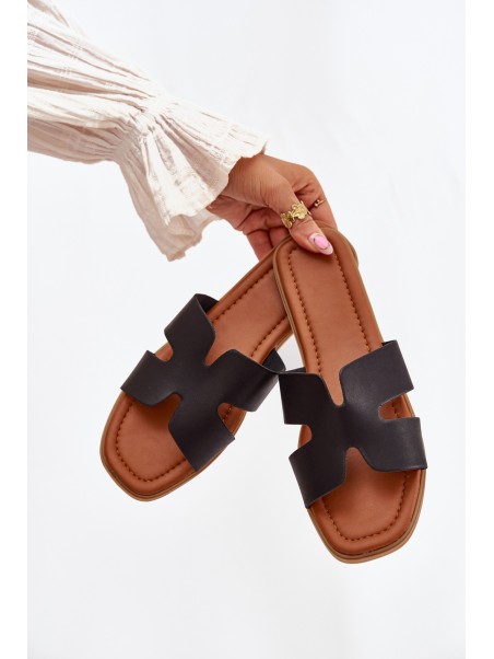 Women's Flat Sandals With Cutouts Black Salyra