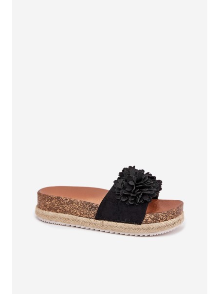 Women's Platform Slippers With Decorative Flowers Black Tessara