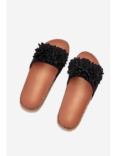 Women's Platform Slippers With Decorative Flowers Black Tessara