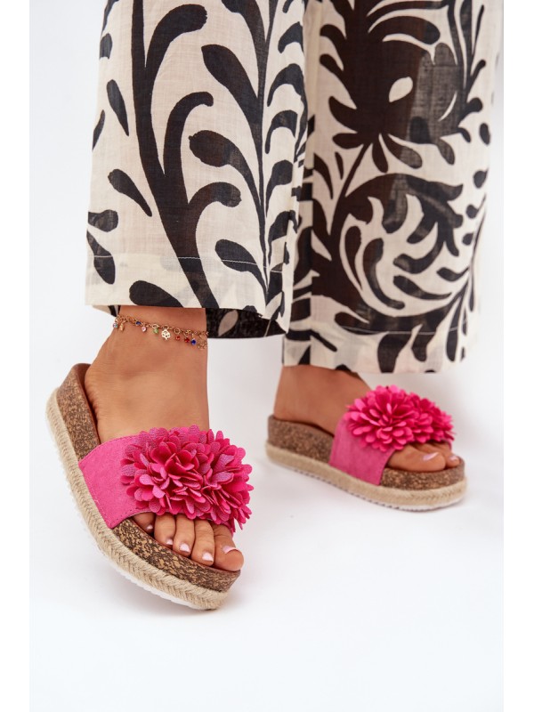 Womens platform sandals with decorative flowers fuchsia Tessara