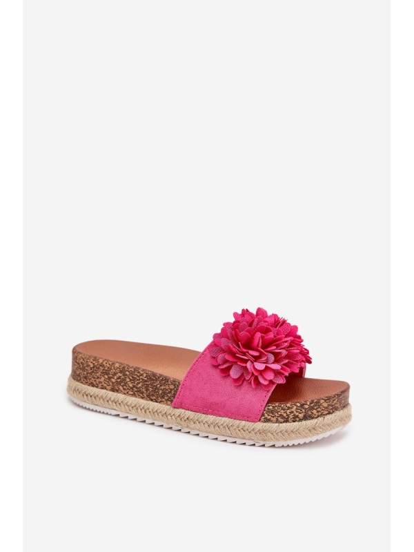 Womens platform sandals with decorative flowers fuchsia Tessara