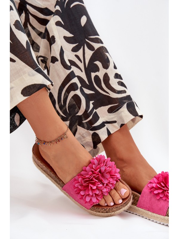 Womens platform sandals with decorative flowers fuchsia Tessara
