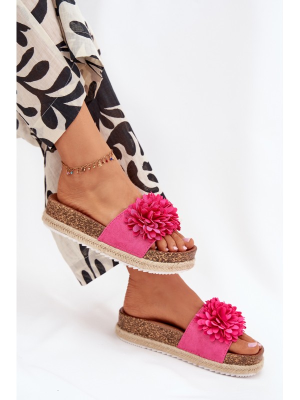 Womens platform sandals with decorative flowers fuchsia Tessara