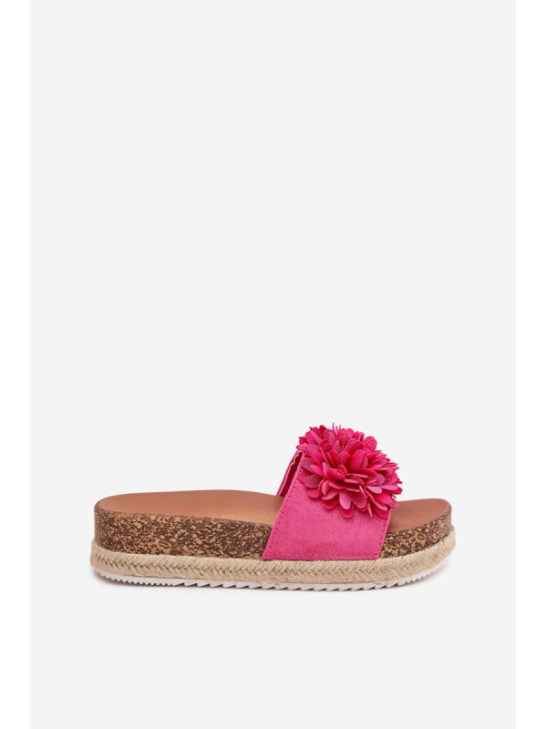 Womens platform sandals with decorative flowers fuchsia Tessara