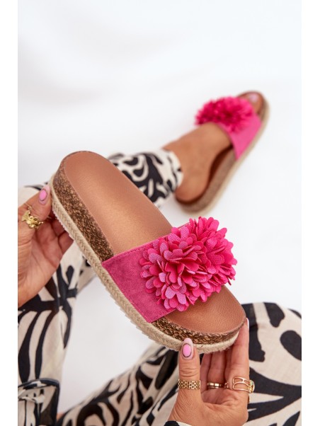 Womens platform sandals with decorative flowers fuchsia Tessara