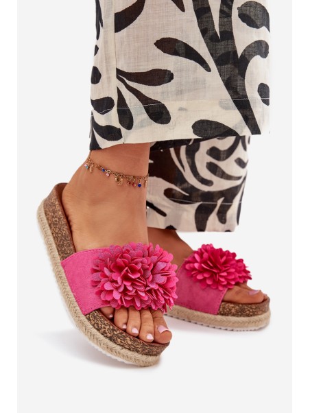 Womens platform sandals with decorative flowers fuchsia Tessara