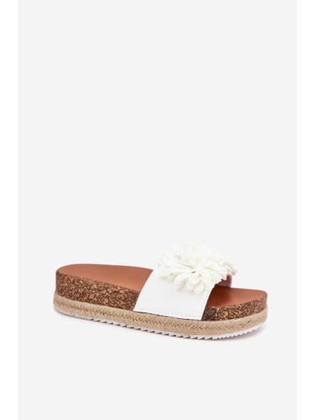Womens Platform Slippers With Decorative Flowers White Tessara
