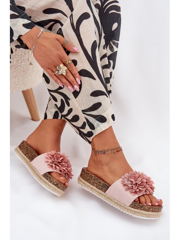 Women's Platform Sandals With Decorative Flowers Pink Tessara