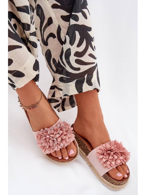 Women's Platform Sandals With Decorative Flowers Pink Tessara