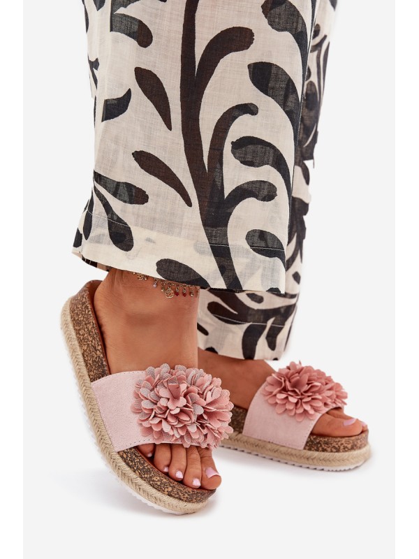 Women's Platform Sandals With Decorative Flowers Pink Tessara