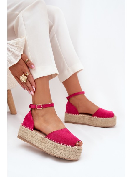 Women's platform espadrilles with weaving fuchsia Selise