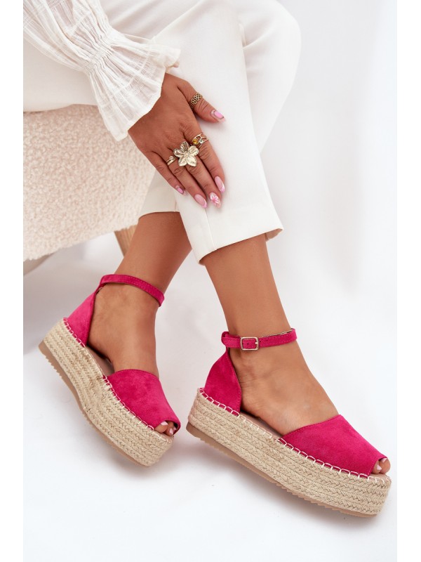 Women's platform espadrilles with weaving fuchsia Selise