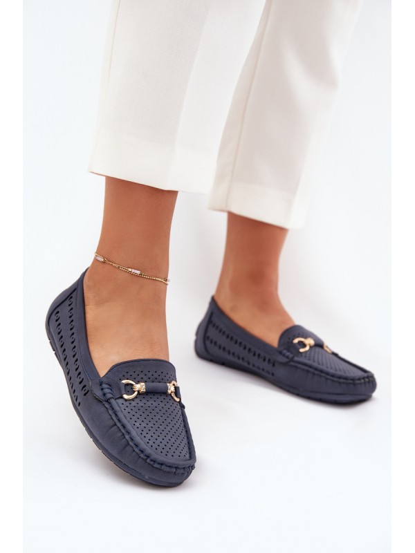 Women's Perforated Moccasins With Decoration Navy Kaydance