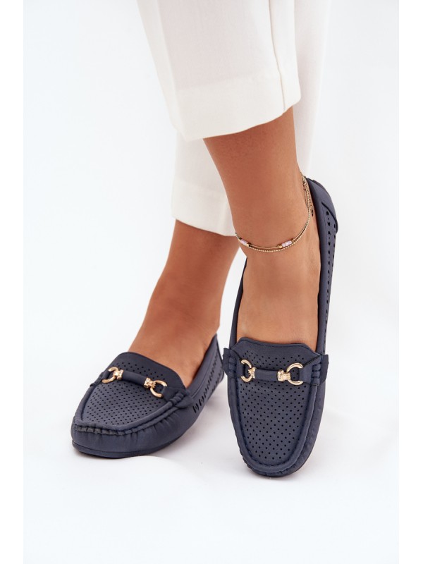 Women's Perforated Moccasins With Decoration Navy Kaydance 2