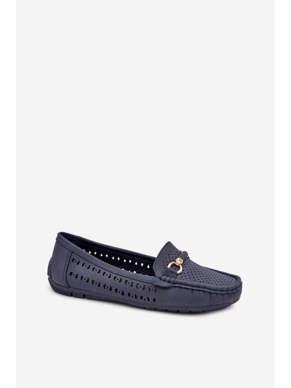 Women's Perforated Moccasins With Decoration Navy Kaydance