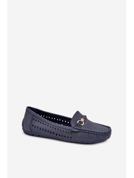 Women's Perforated Moccasins With Decoration Navy Kaydance