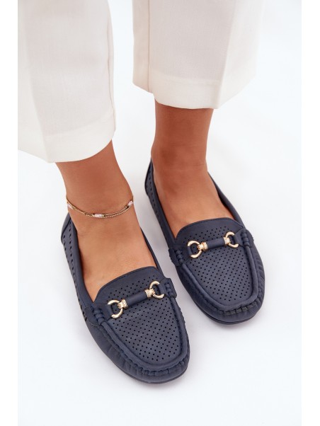 Women's Perforated Moccasins With Decoration Navy Kaydance