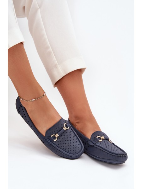 Women's Perforated Moccasins With Decoration Navy Kaydance