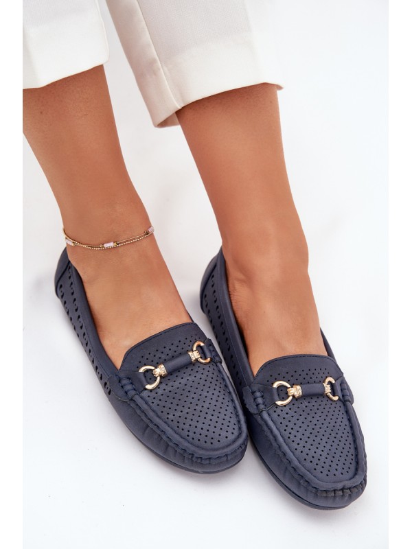 Women's Perforated Moccasins With Decoration Navy Kaydance