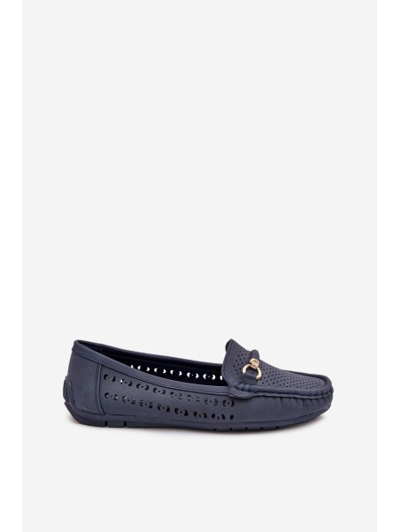 Women's Perforated Moccasins With Decoration Navy Kaydance