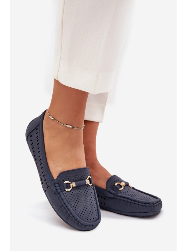 Women's Perforated Moccasins With Decoration Navy Kaydance