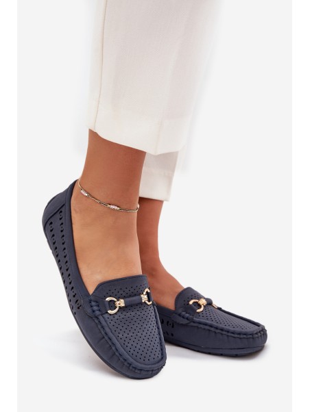 Women's Perforated Moccasins With Decoration Navy Kaydance