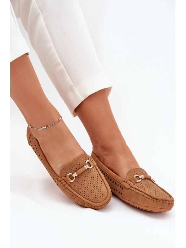 Ladies Moccasins With Cutouts And Decoration Camel Kaydance