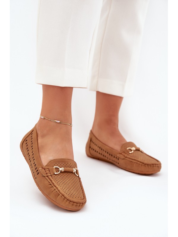 Ladies Moccasins With Cutouts And Decoration Camel Kaydance 2