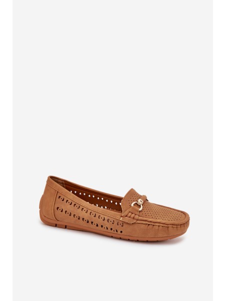 Ladies Moccasins With Cutouts And Decoration Camel Kaydance