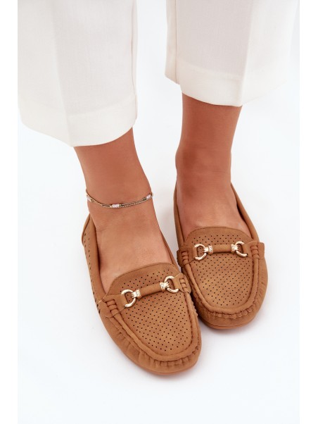 Ladies Moccasins With Cutouts And Decoration Camel Kaydance