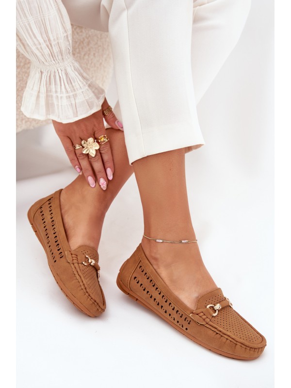 Ladies Moccasins With Cutouts And Decoration Camel Kaydance