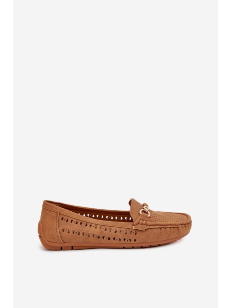 Ladies Moccasins With Cutouts And Decoration Camel Kaydance