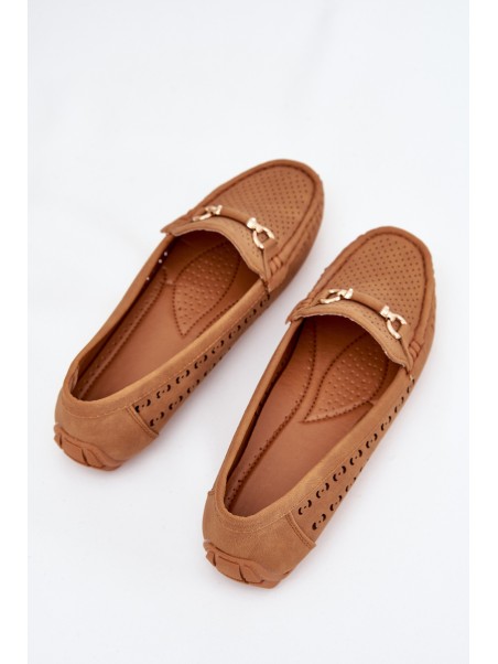 Ladies Moccasins With Cutouts And Decoration Camel Kaydance