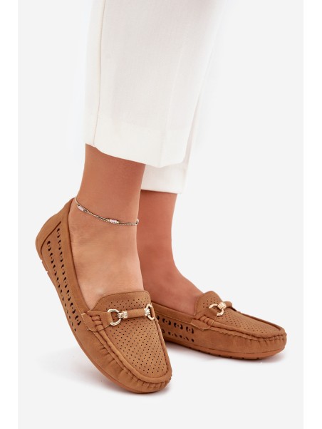 Ladies Moccasins With Cutouts And Decoration Camel Kaydance