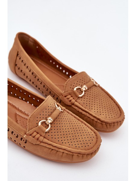 Ladies Moccasins With Cutouts And Decoration Camel Kaydance
