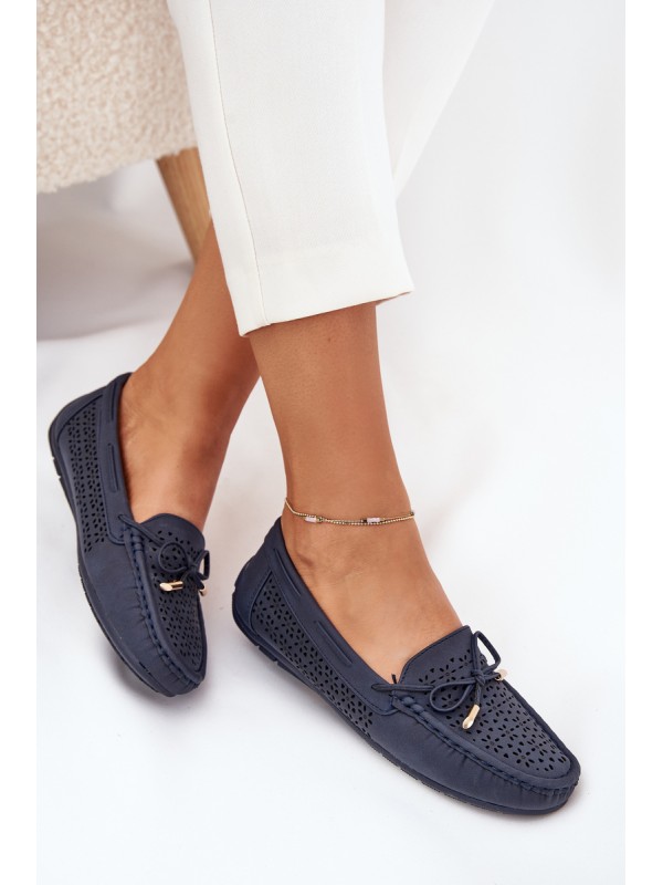 Women's moccasins with perforated pattern and lacing in navy Mirisa