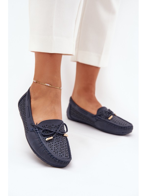 Women's moccasins with perforated pattern and lacing in navy Mirisa 2