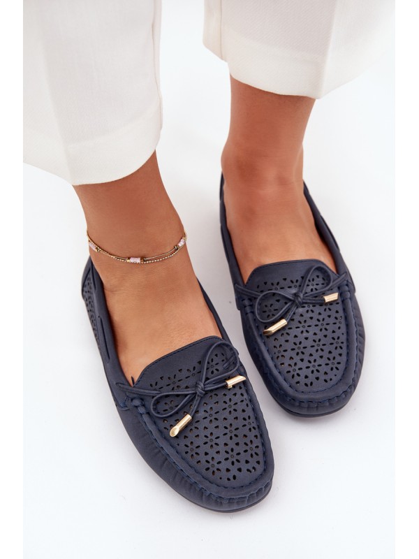 Women's moccasins with perforated pattern and lacing in navy Mirisa