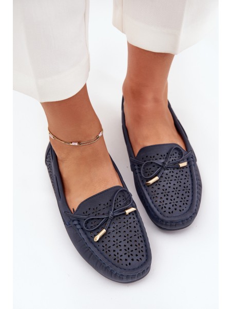 Women's moccasins with perforated pattern and lacing in navy Mirisa