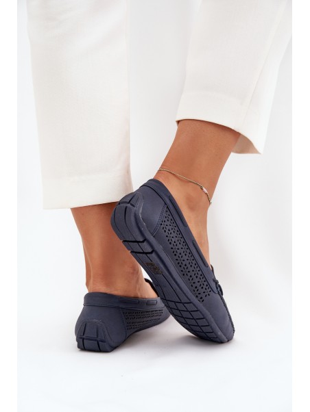 Women's moccasins with perforated pattern and lacing in navy Mirisa