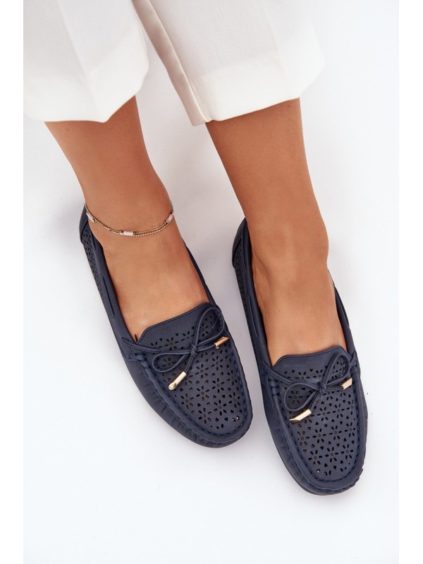Women's moccasins with perforated pattern and lacing in navy Mirisa