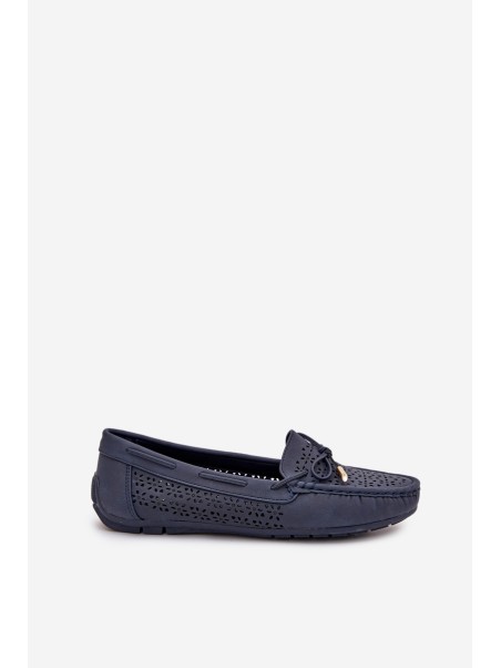 Women's moccasins with perforated pattern and lacing in navy Mirisa