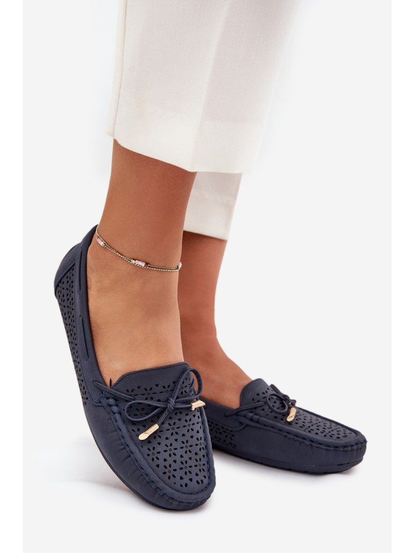Women's moccasins with perforated pattern and lacing in navy Mirisa