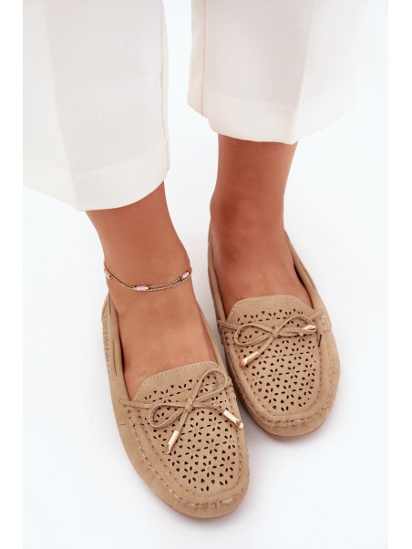 Ladies moccasins with perforated pattern and lacing Khaki Mirisa
