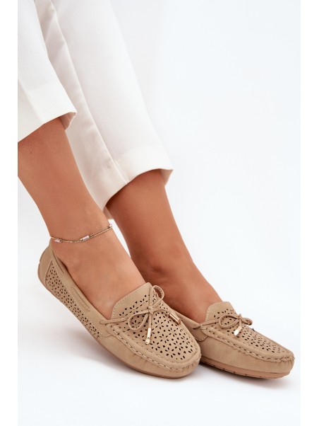 Ladies moccasins with perforated pattern and lacing Khaki Mirisa