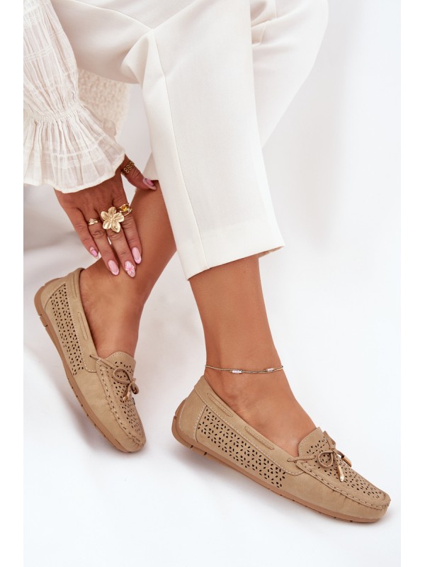 Ladies moccasins with perforated pattern and lacing Khaki Mirisa