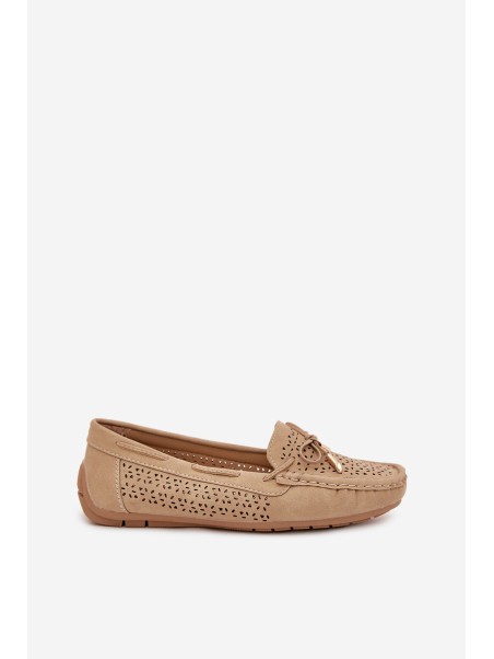 Ladies moccasins with perforated pattern and lacing Khaki Mirisa
